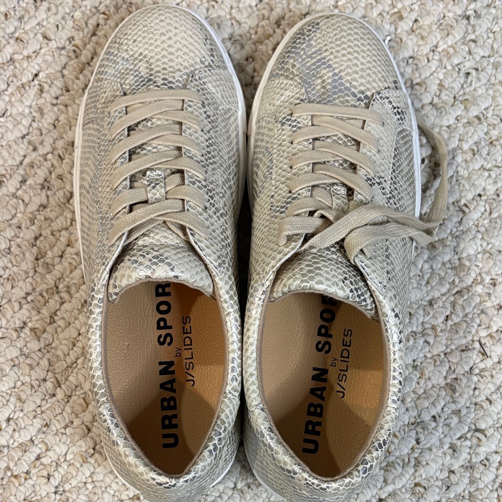 J Slides Beige Snakeskin Sneakers